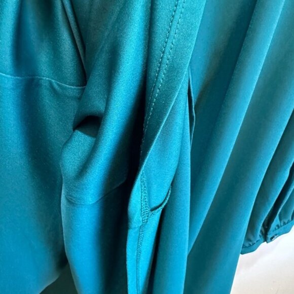 Express Emerald Green Holiday Dress Sz M Sheer Sleeves Triangle Keyhole Autumn - Picture 10 of 14